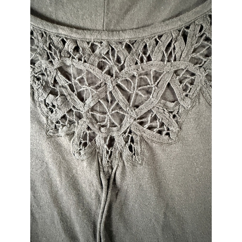 DKNY Jeans‎ Womens Black Crochet Lace Neck Dolman Sleeve Blouson Top Large - Picture 3 of 10